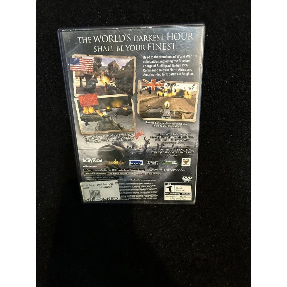 Call of Duty: Finest Hour (Sony PlayStation 2, 2004) PS2 CIB Complete TESTED